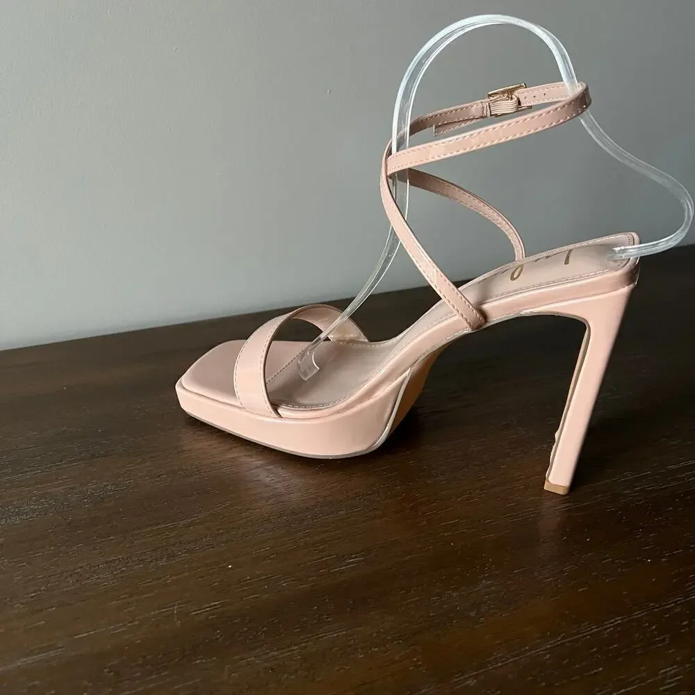 Lulus Woman’s Konoku Light Nude Platform Ankle Strap‎ High Heel Sandals- Size 10